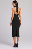 Halter Tight Burgundy Midi Formal Dress
