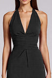 Halter Tight Burgundy Midi Formal Dress