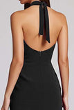 Halter Tight Burgundy Midi Formal Dress