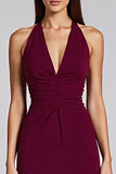 Halter Tight Burgundy Midi Formal Dress
