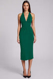 Halter Tight Burgundy Midi Formal Dress