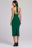 Halter Tight Burgundy Midi Formal Dress