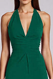 Halter Tight Burgundy Midi Formal Dress