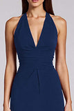 Halter Tight Burgundy Midi Formal Dress