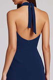 Halter Tight Burgundy Midi Formal Dress