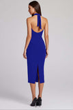 Halter Tight Burgundy Midi Formal Dress