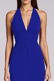 Halter Tight Burgundy Midi Formal Dress