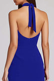 Halter Tight Burgundy Midi Formal Dress