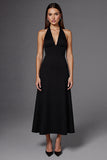 Halter Black Long A Line Formal Dress