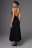 Halter Black Long A Line Formal Dress