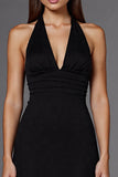 Halter Black Long A Line Formal Dress