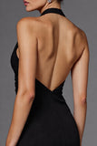 Halter Black Long A Line Formal Dress
