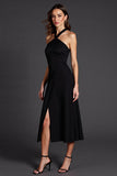 Halter Black A Line Formal Dress with Slit