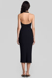 Halter Black Tight Formal Dress with Hollow Out