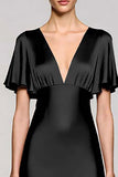 Grey A Line Satin Wedding Guest Dress with Flutter Sleeve