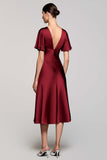 Grey A Line Satin Wedding Guest Dress with Flutter Sleeve