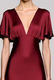 Grey A Line Satin Wedding Guest Dress with Flutter Sleeve