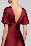 Grey A Line Satin Wedding Guest Dress with Flutter Sleeve