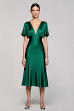 Grey A Line Satin Wedding Guest Dress with Flutter Sleeve