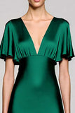 Grey A Line Satin Wedding Guest Dress with Flutter Sleeve