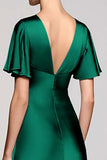 Grey A Line Satin Wedding Guest Dress with Flutter Sleeve