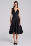 Black Ruffled A Line V-Neck Formal Dress