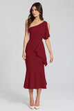 Meimaid One Shoulder Ivory Ruffled Formal Dress