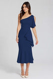 Meimaid One Shoulder Ivory Ruffled Formal Dress
