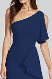 Meimaid One Shoulder Ivory Ruffled Formal Dress