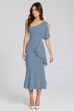 Meimaid One Shoulder Ivory Ruffled Formal Dress