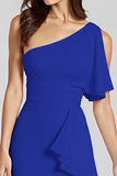 Meimaid One Shoulder Ivory Ruffled Formal Dress