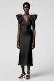 Black Sheath Formal Dress with Ruffle Sleeves