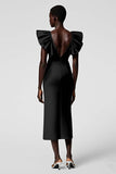Black Sheath Formal Dress with Ruffle Sleeves