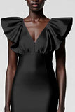 Black Sheath Formal Dress with Ruffle Sleeves