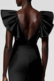 Black Sheath Formal Dress with Ruffle Sleeves