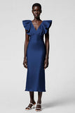 Black Sheath Formal Dress with Ruffle Sleeves