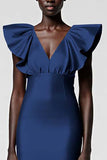 Black Sheath Formal Dress with Ruffle Sleeves