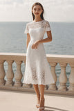 Ivory Boat Neck A Line Lace Graduation Dress