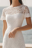 Ivory Boat Neck A Line Lace Graduation Dress