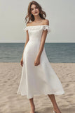 A Line Off The Shoulder Lace Midi Graduation Dress