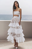 A Line Strapless Two Piece Lace Graduation Dress