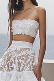 A Line Strapless Two Piece Lace Graduation Dress