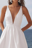 A Line V Neck Ivory Ruffled Graduation Dress