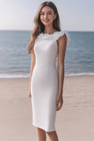 Sparkly Sheath Ivory Midi Graduation Dress