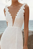 Ivory V Neck Sheath Asymmetrical Graduation Dress