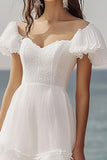A Line Ruffle Sleeve Tiered Asymmetrical Graduation Dress