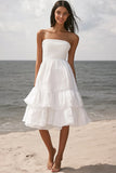 Ivory Strapless A Line Tiered Graduation Dress