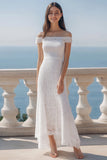 Off The Shoulder A Line Ivory Lace Graduation Dress