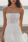 Ivory Strapless Tiered Asymmetrical Graduation Dress With Lace