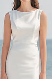 Ivory Sheath Round Neck Long Graduation Dress With Slit